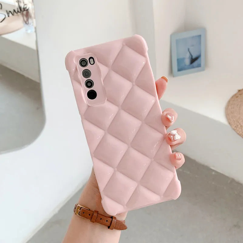 Black silicone diamond phone case for Huawei P50 and P40 models on a white background.