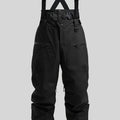 Man wearing black waterproof linen ski pants with a thickened strap, suitable for winter sports.