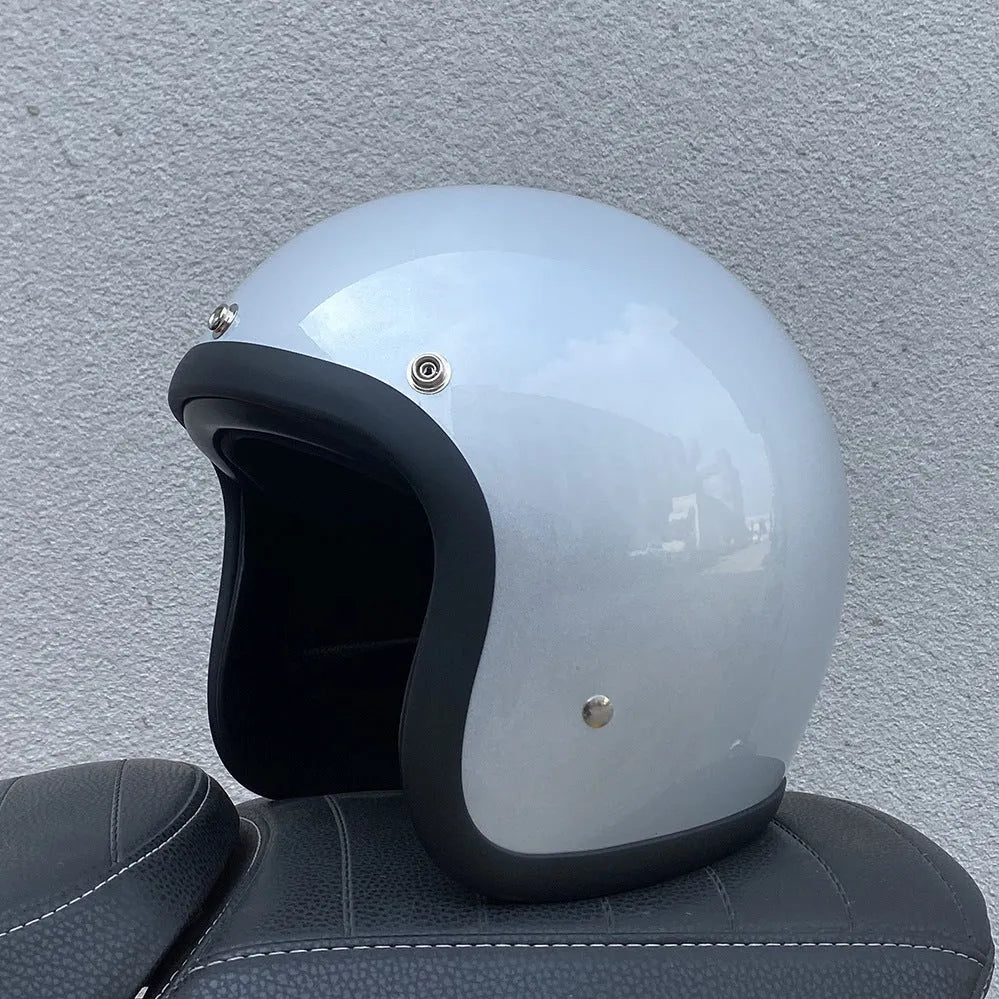 Retro style motorcycle half helmet in FRP construction for adult electric bike commuting
