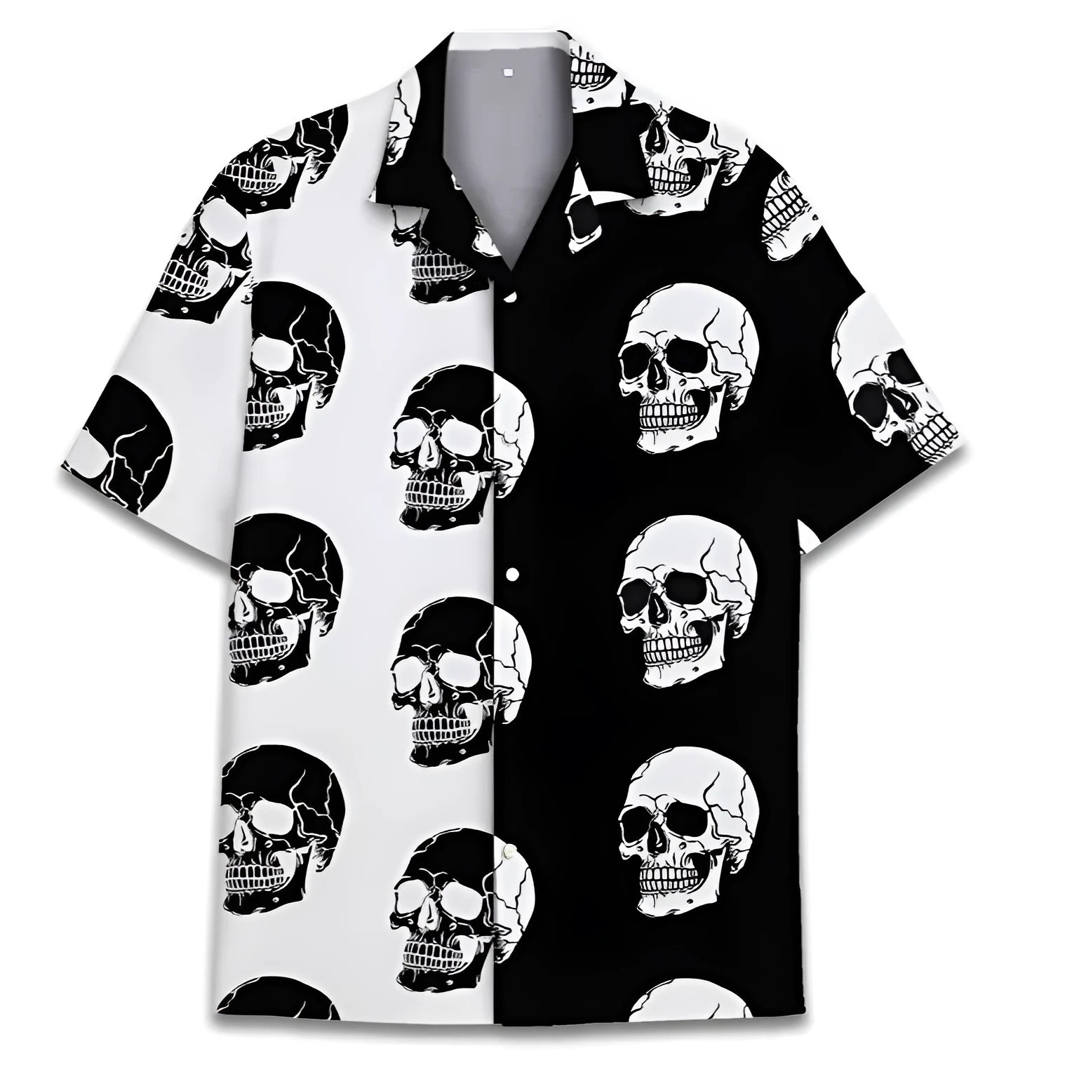 Men's Cuban collar summer shirt in polyester fabric with digital printing pattern, short sleeves