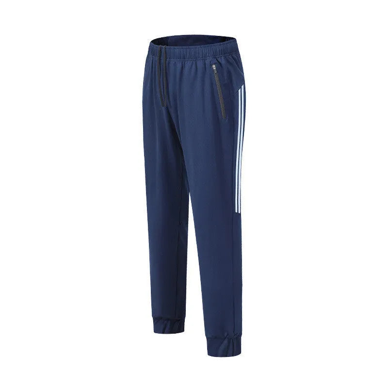 Men's black running trousers with mid-waist design and full-length athletic cut