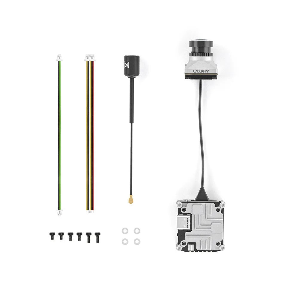 Caddx ADAPTS DJI FPV digital image transmission kit in silver with screws and wiring