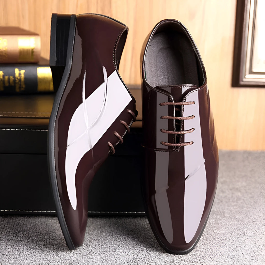 Men's black and brown business formal leather shoes with classic toe shape