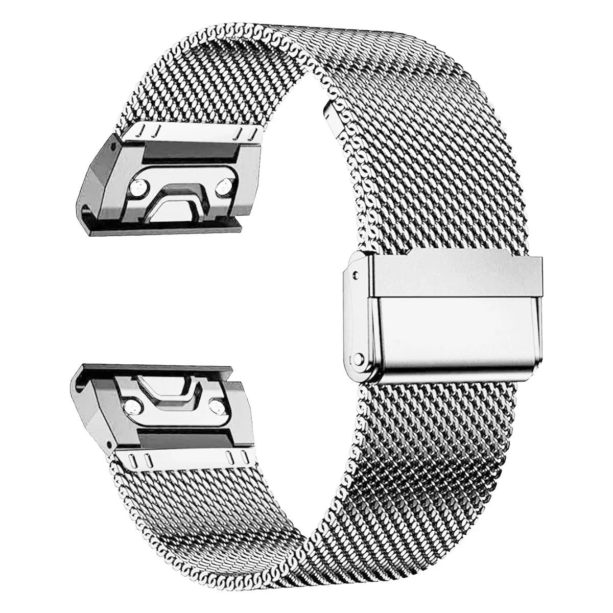 Stainless steel replacement watch strap for Garmin Fenix smartwatch in silver, black, gold, and rose gold colour options.