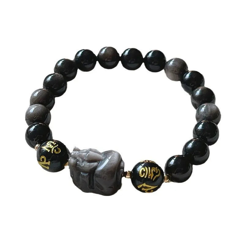 Men's silverstone bracelet with Chinese zodiac and proverb beading in 956 colour
