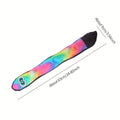 Rainbow stripe snake-shaped plush dog squeaky toy on a white background