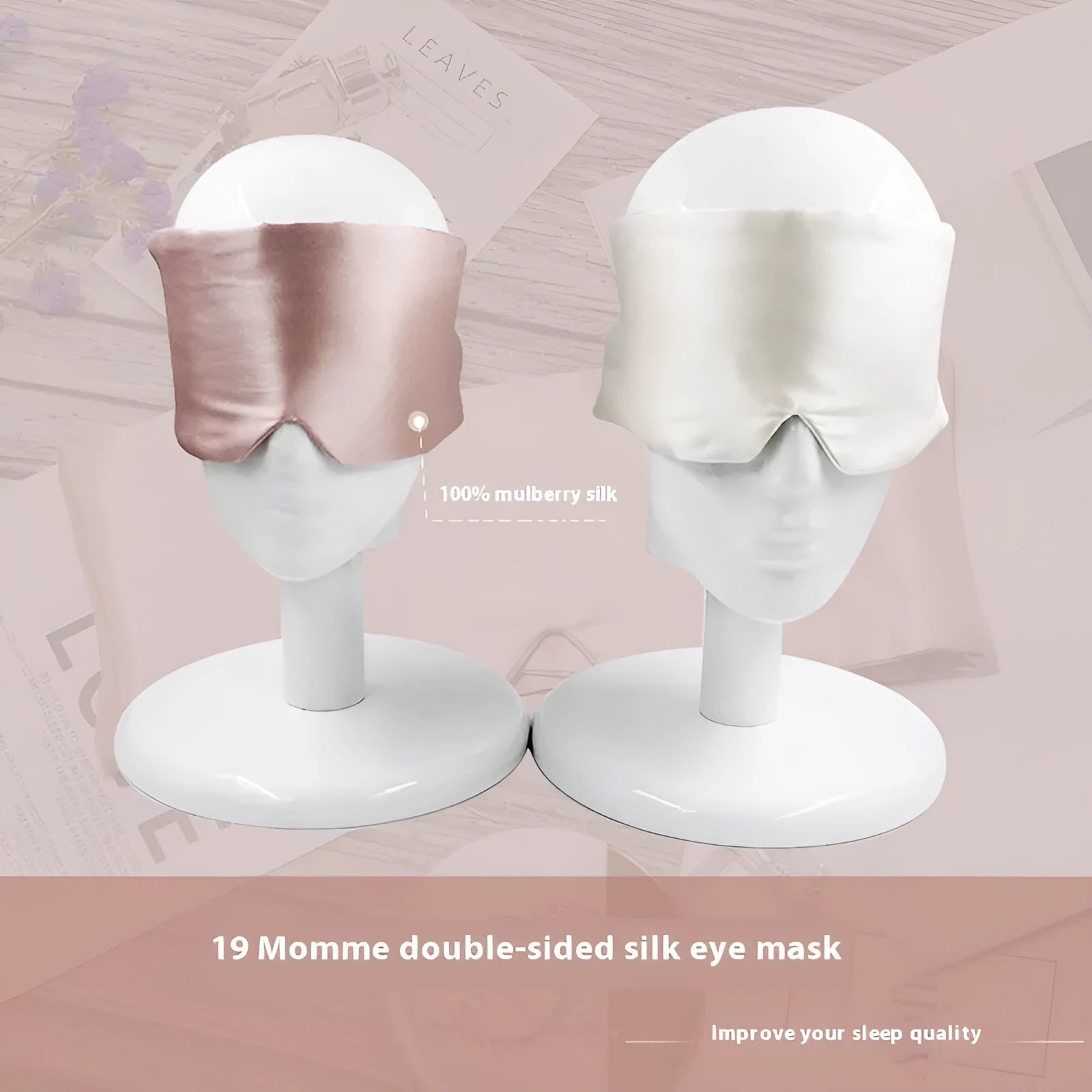 Mulberry silk eye mask in various colours including black and champagne gold for light blocking sleep