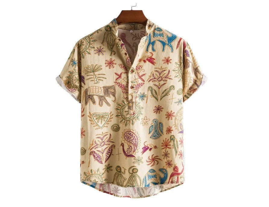 Men's loose fit cardigan shirt with 3D printed pattern in plus sizes up to 5XL
