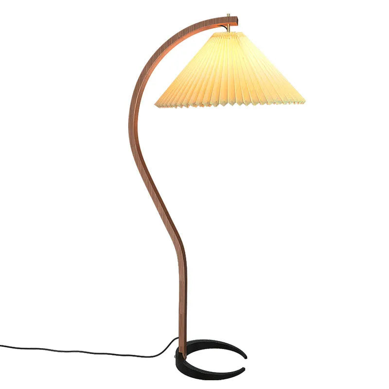 Retro vertical table lamp with fabric shade in white or red, showing three-colour light settings.