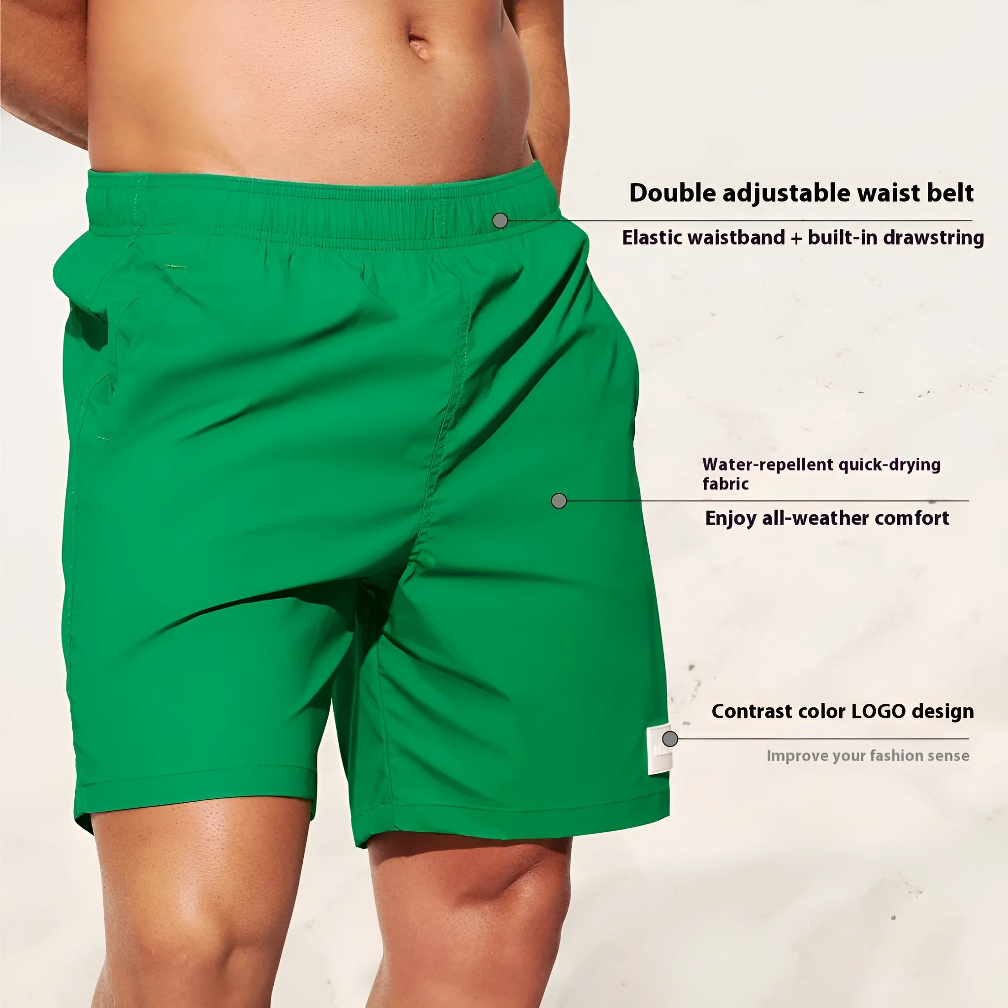 Men's quick-drying nylon sports shorts in blue with straight leg opening for beach and gym wear
