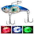 Metal vib electronic fishing lure with luminous construction in blue and red colour options