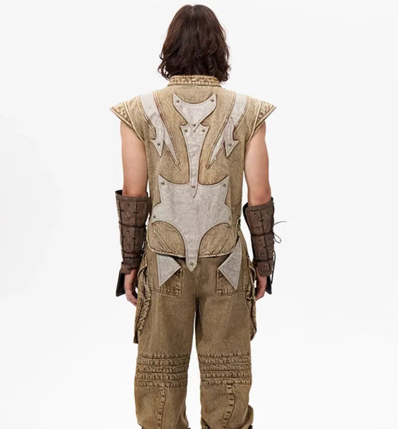 Summer dark knight original niche pleated vest in cotton fabric, picture colour, front view