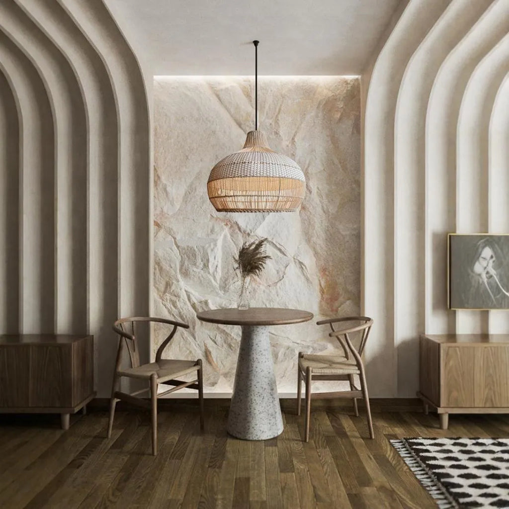 Silent Wind style rattan chandelier with 60cm diameter for pastoral Southeast Asian interior lighting.
