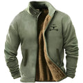 Man wearing a light brown polyester fleece padded coat, regular fit