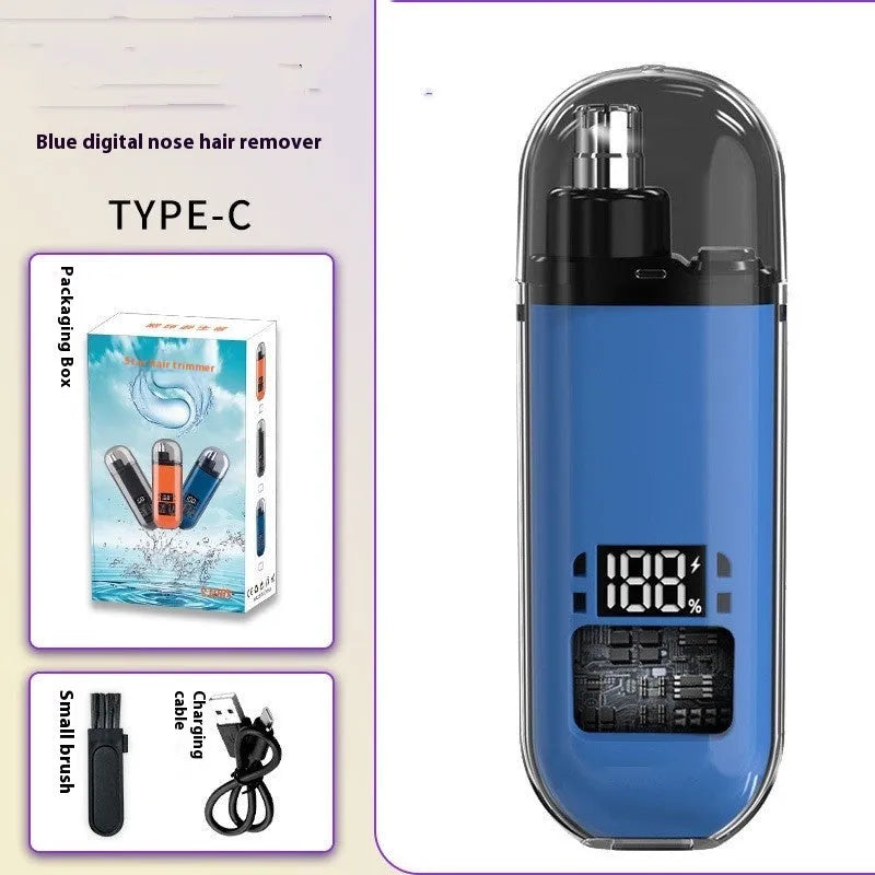Rechargeable nose hair trimmer with digital display and removable stainless steel cutter head
