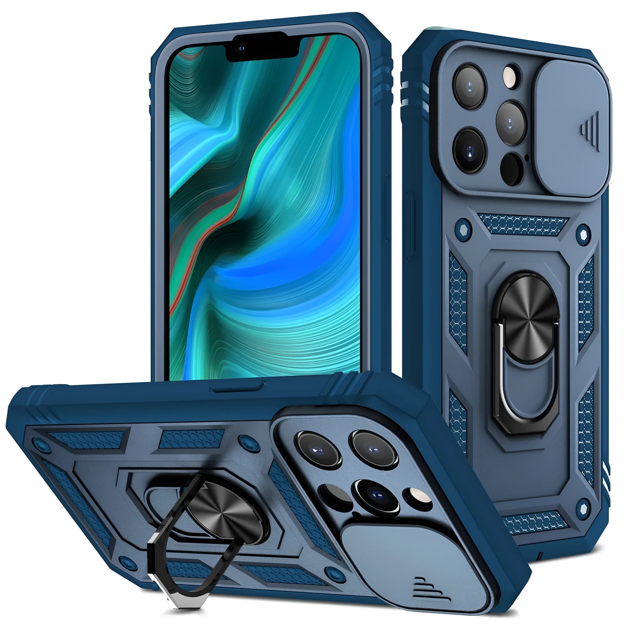 Magnetic iPhone case with sliding bracket for iPhone 12 and 13 in two-tone colour options