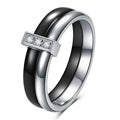 Ceramic ring with zirconium inlay in steel black or gold white colour
