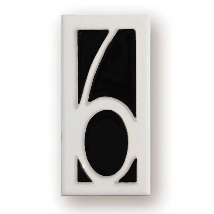 Handmade ceramic retro doorplate with enamel art numbers measuring 76x152mm