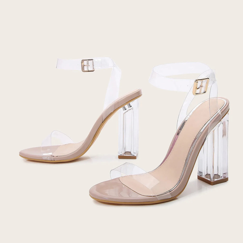 Apricot colour women's sandals with glass heels and buckle fastening