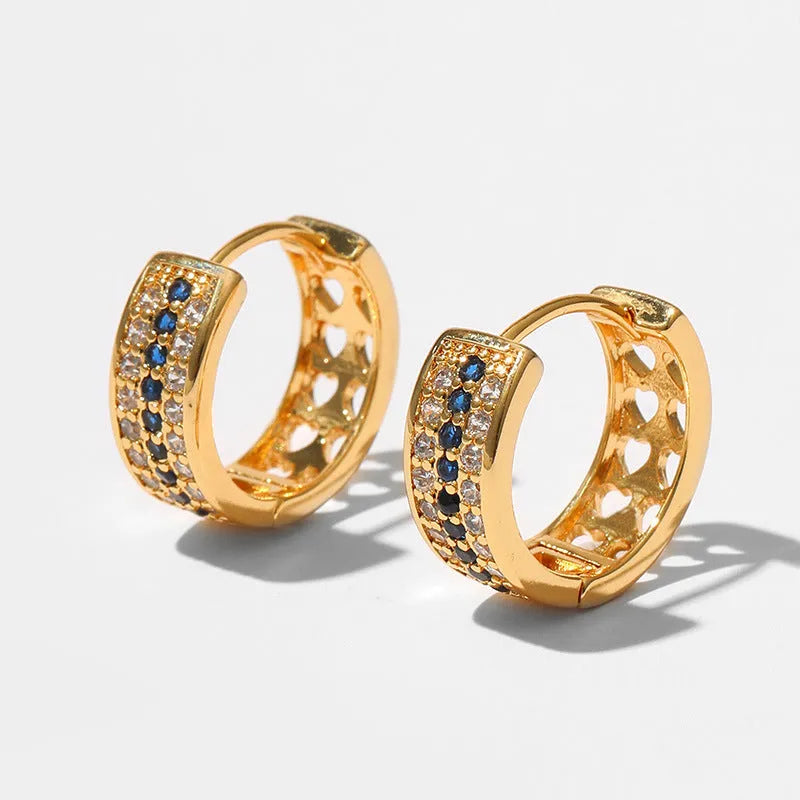 Geometric round women's earrings with 18K gold electroplated finish on copper base