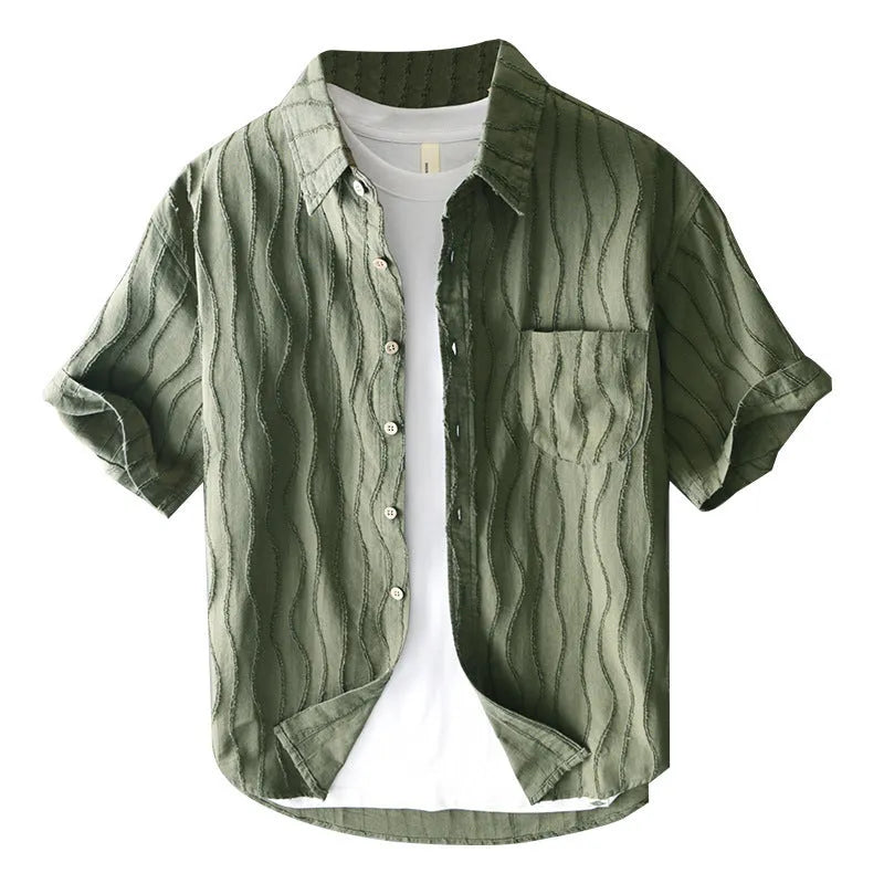 Men's pure cotton Japanese style casual shirt in apricot and Army green colours