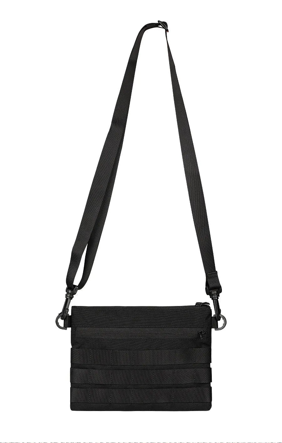 Black Oxford cloth outdoor belt bag with compact 18cm by 3.5cm dimensions for tactical and sports use