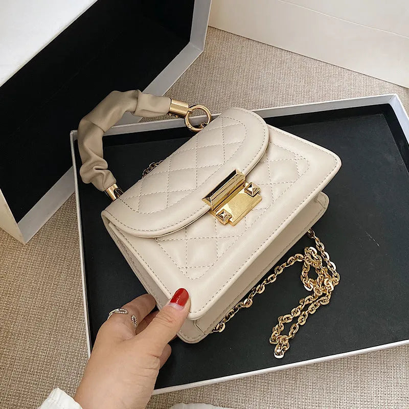 Women's rhombus pattern small square shoulder bag in PU leather with adjustable strap