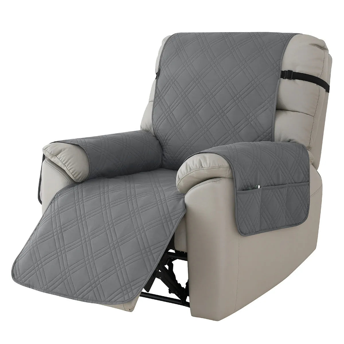 Quilted burgundy sofa cover on a Chivas massage chair