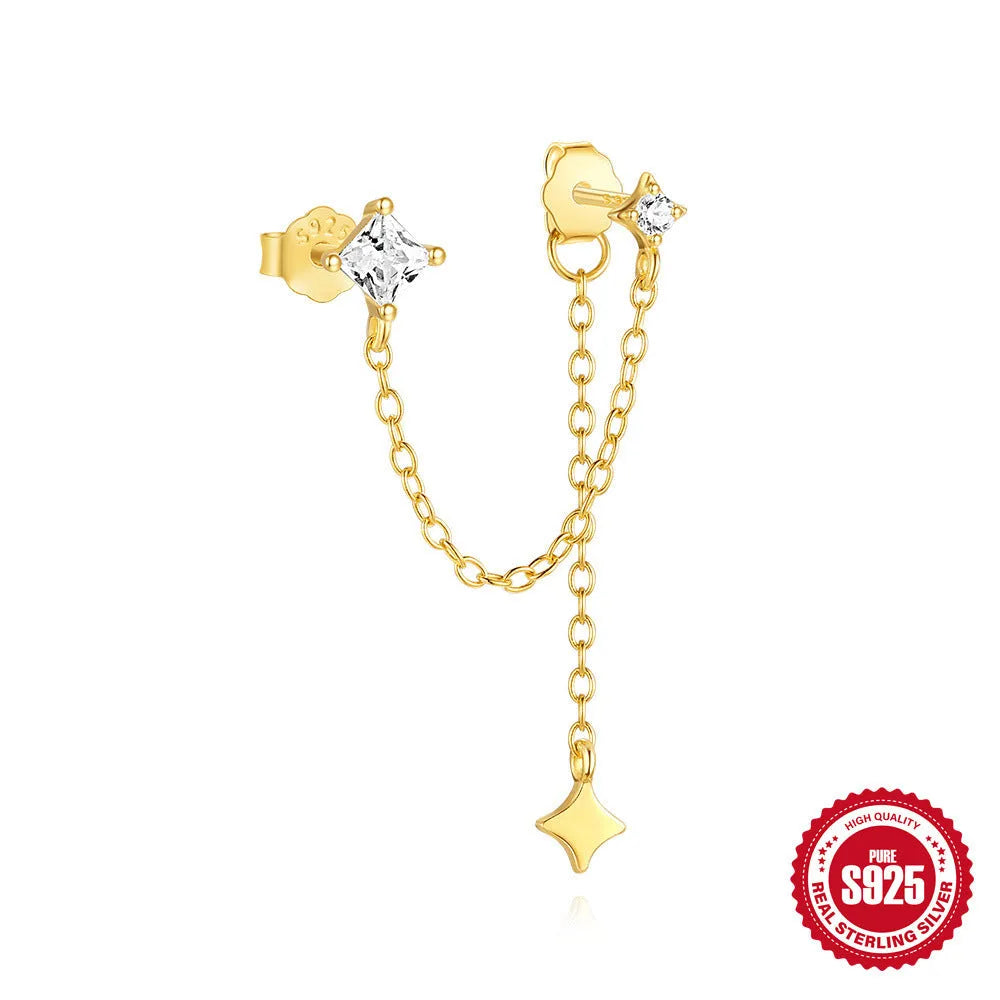 S925 sterling silver geometric earrings with inlaid zircon stones in golden colour variations