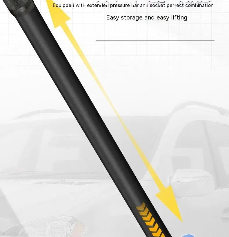 Horizontal hydraulic car jack with handle and compression member for low-profile vehicle tyre changes