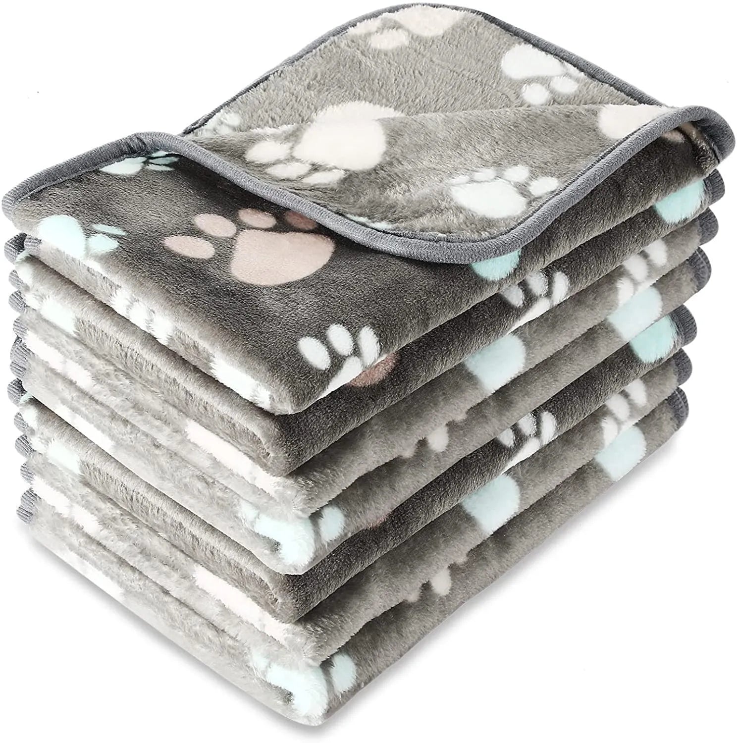 Coral fleece dog blanket with paw print design in multiple colour options