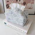 Chinese style cotton fabric tissue box cover with rose pattern in beige, blue, or brown.