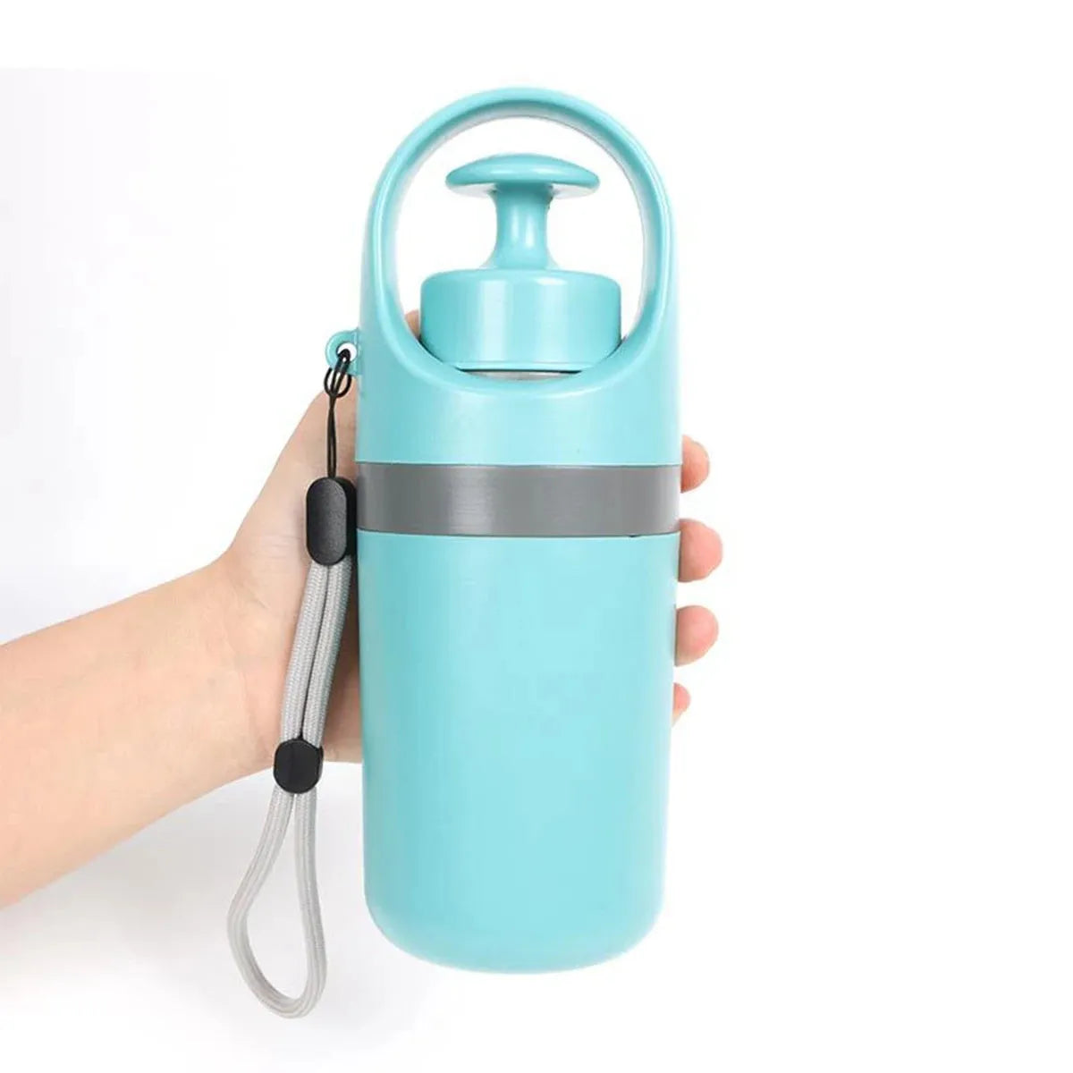 Blue pet pooper scooper with claw design and integrated garbage bag dispenser