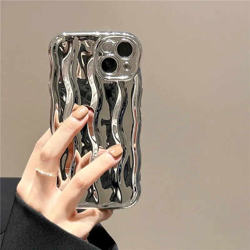 Silicone iPhone 17 case with water ripple texture in burgundy, green, silver, purple, and beige colour options