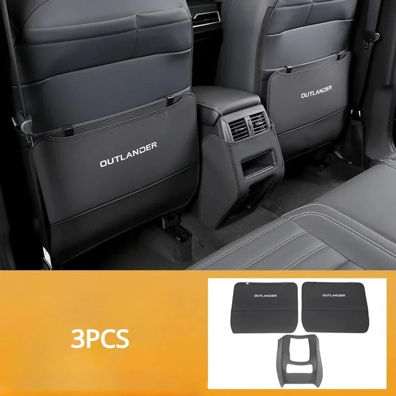 Set of three leather anti-kick pads for Outlander car seat armrest protection.