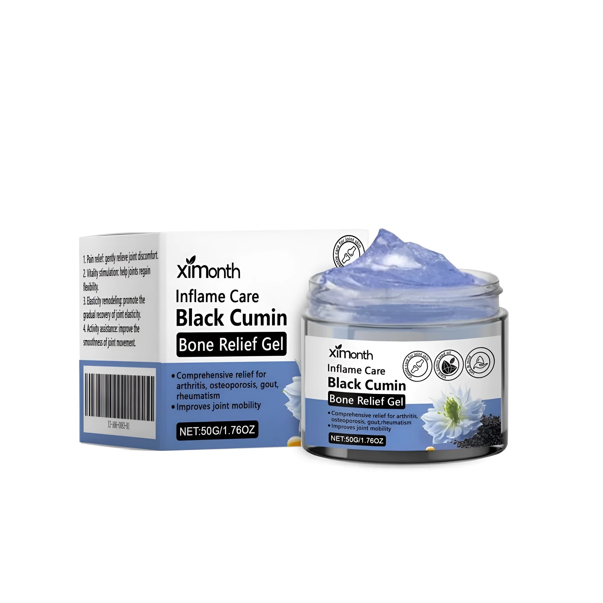 50g container of Joint and Bone Relief Gel with natural mint and cumin seed oil