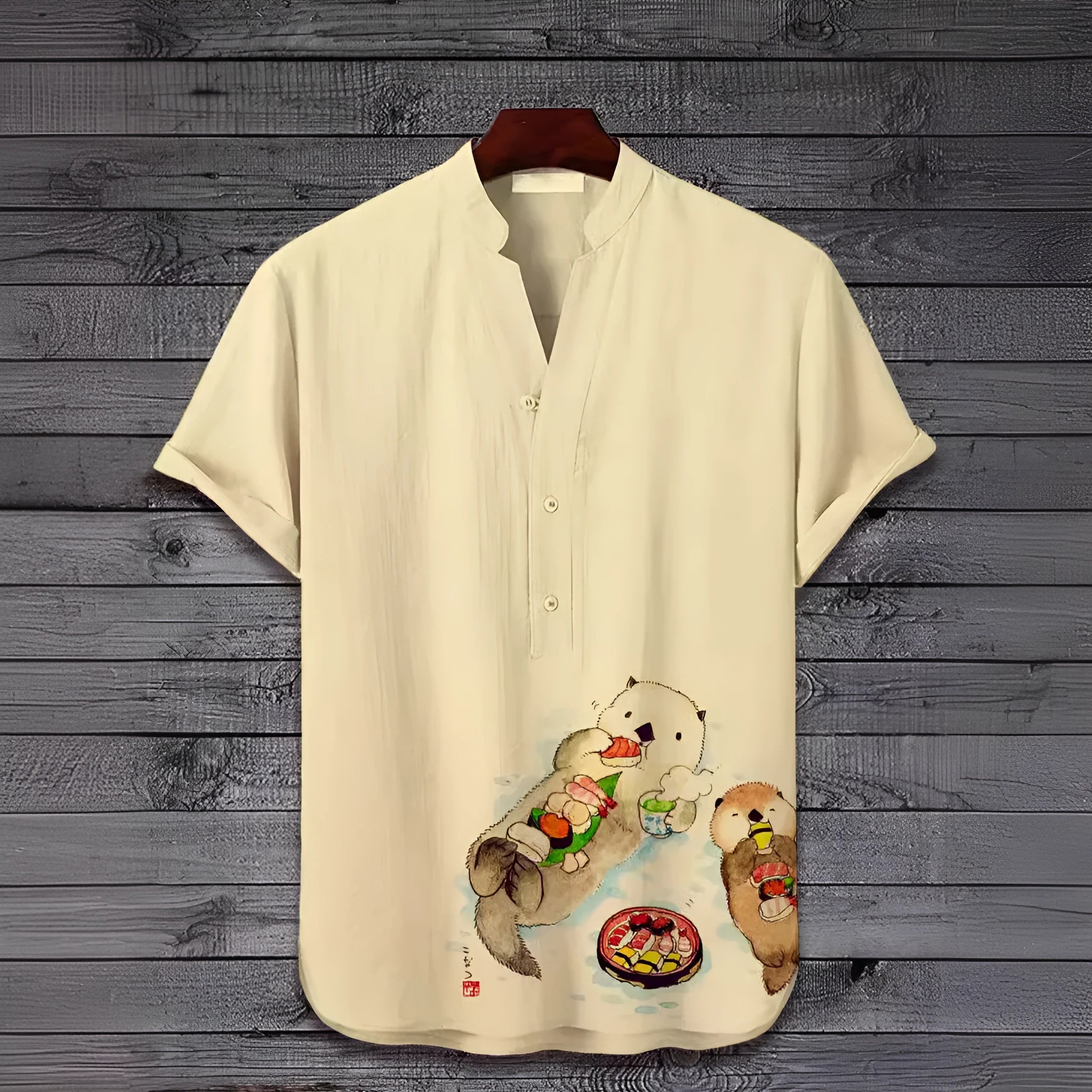 Men's short sleeve shirt with a detailed 3D digital animal graphic print on the front.
