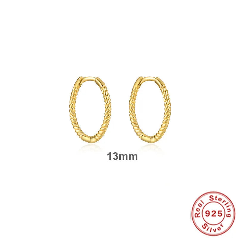 Twist S925 Sterling Silver twisted string round ring earrings in gold or platinum colour.