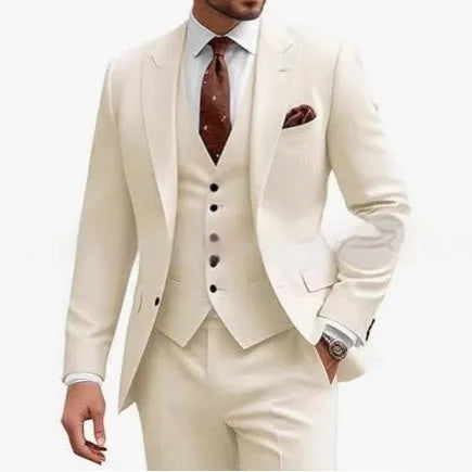 Men's slim fit three-piece suit in chemical fibre blend fabric for business and wedding occasions