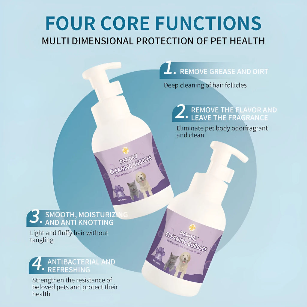 Pet disposable foam antibacterial wash-free bath shampoo in 300ml and 500ml bottles