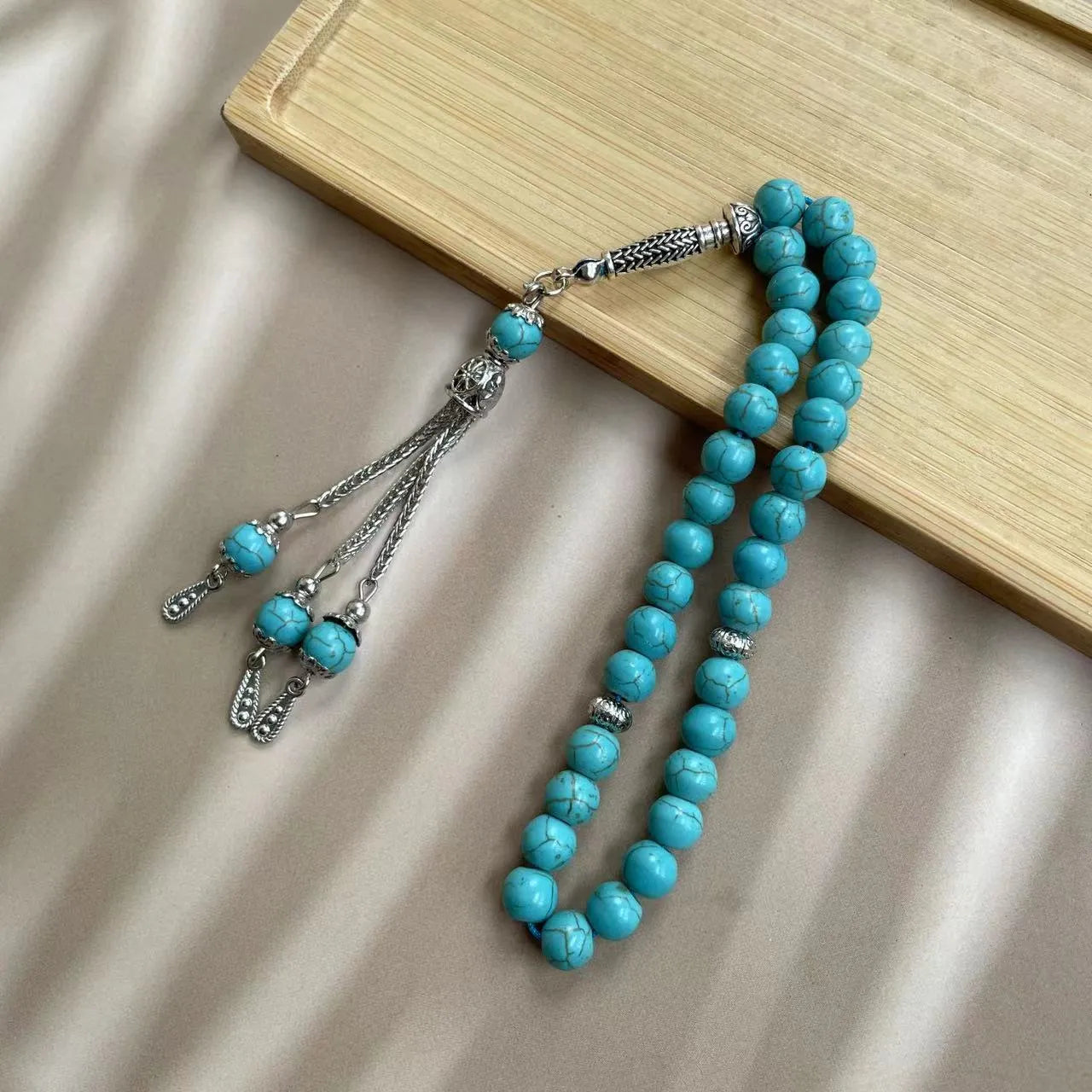 Handmade sky blue stone bead Muslim prayer bracelet for dhikr worship