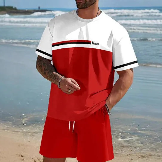 Men's loose-fit short-sleeved t-shirt and matching shorts set in summer leisurewear