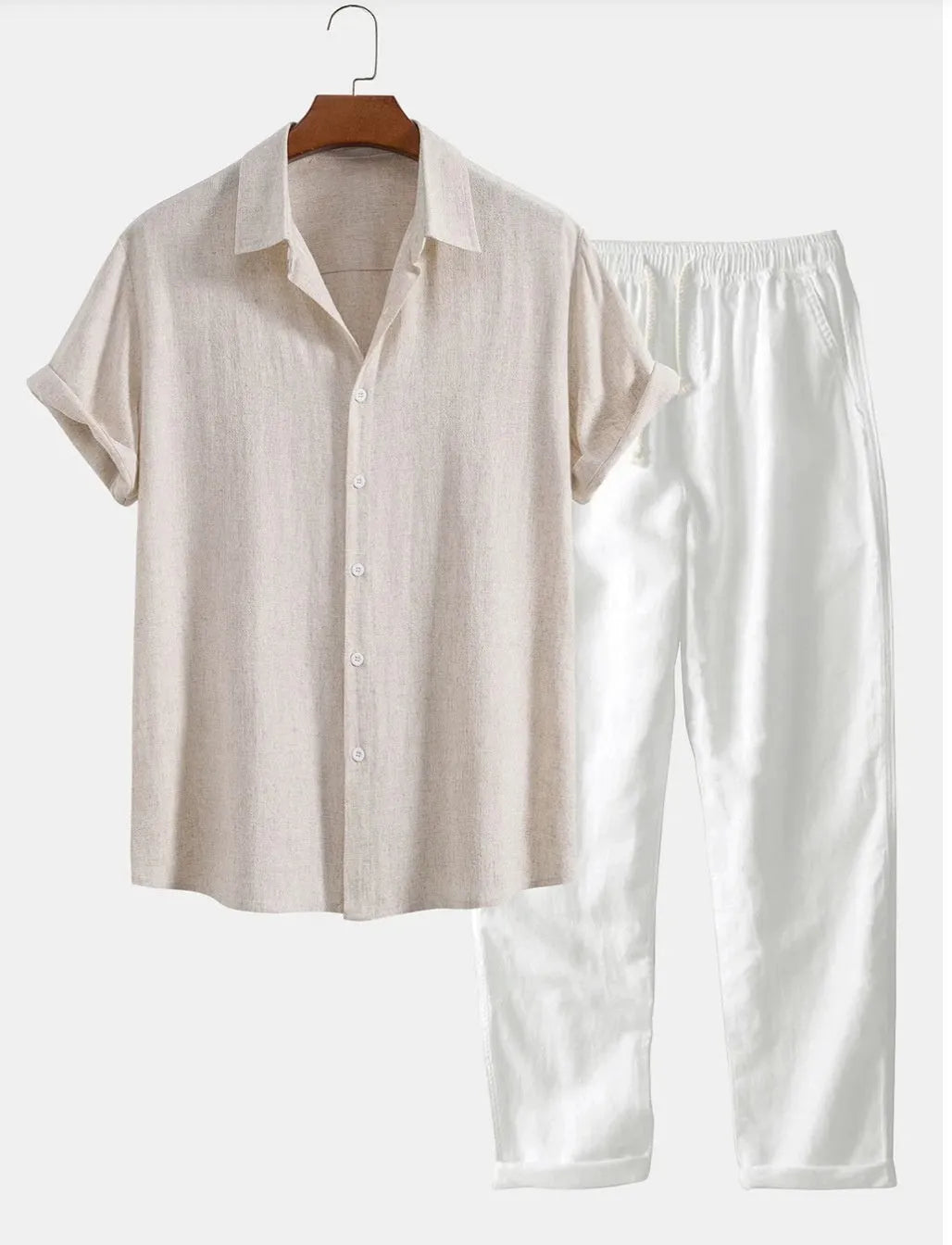 Men's floral print polyester shirt with matching pants in slim fit cardigan style