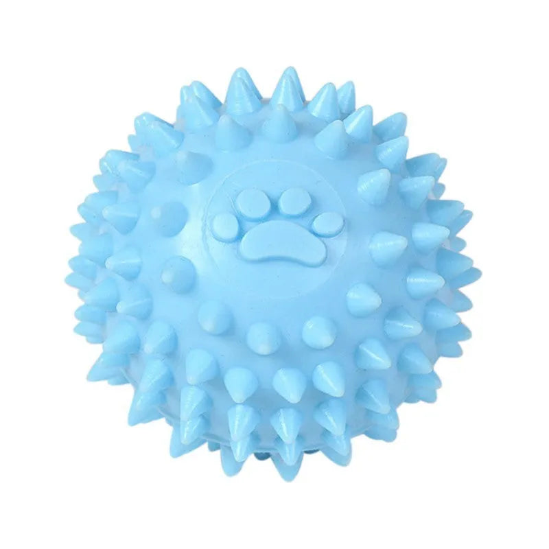 Blue TPR pet chewing ball with textured surface for dental cleaning, 6cm diameter