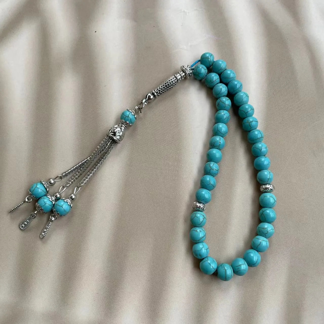 Handmade sky blue stone bead Muslim prayer bracelet for dhikr worship