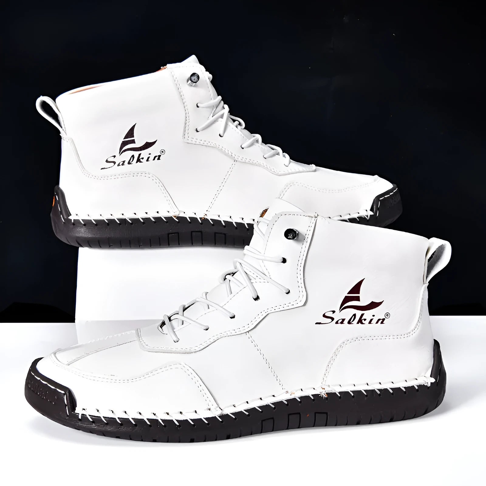 Men's retro high-top casual boots in artificial PU with round toe and elastic band