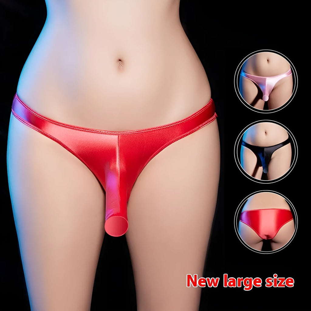 Men's shiny nylon low waist T-back underwear in multiple colour options