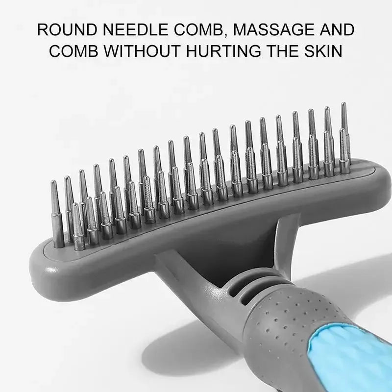 Pet grooming comb for cats and dogs with pink handle and stainless steel teeth