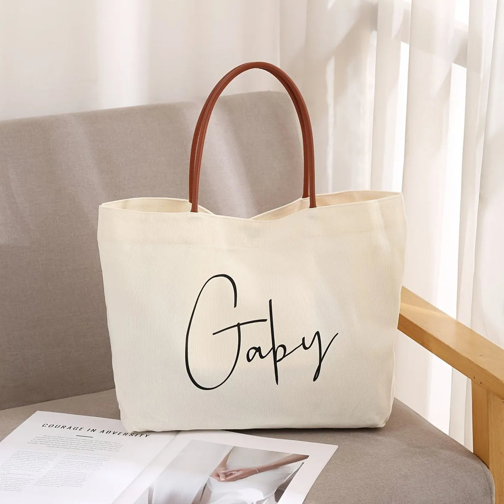 Beige White or White canvas tote bag with durable handles and a spacious main compartment