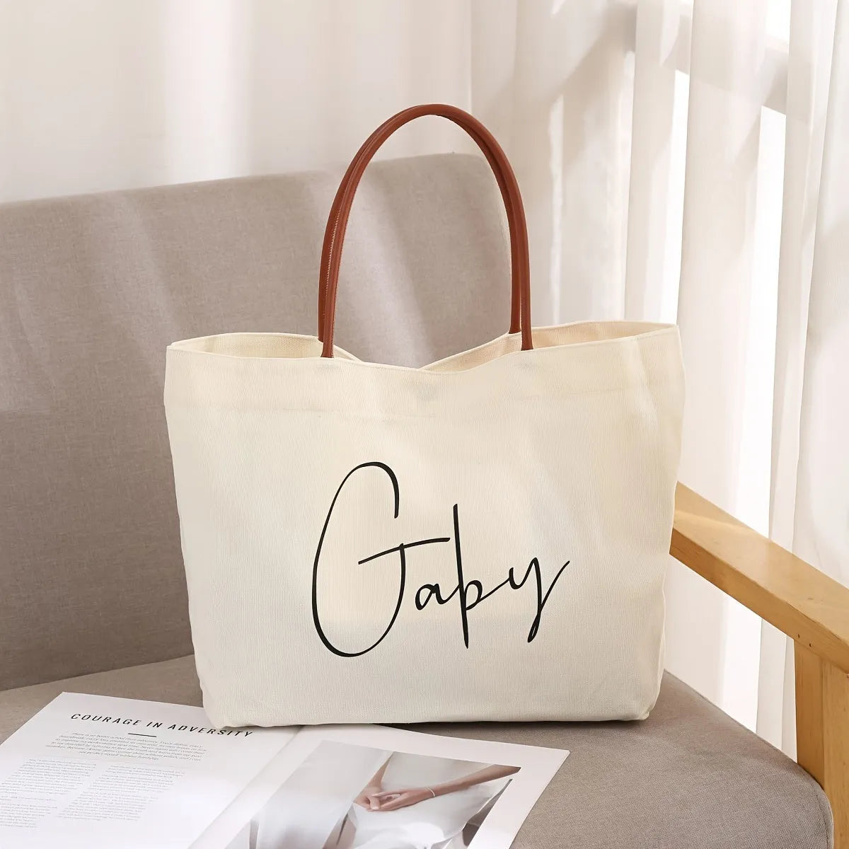 Beige White or White canvas tote bag with durable handles and a spacious main compartment